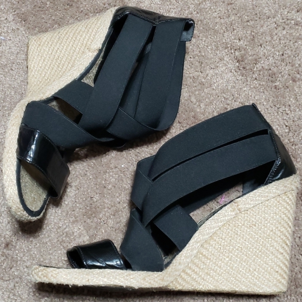 Lauren Ralph Lauren black strappy rope heels
